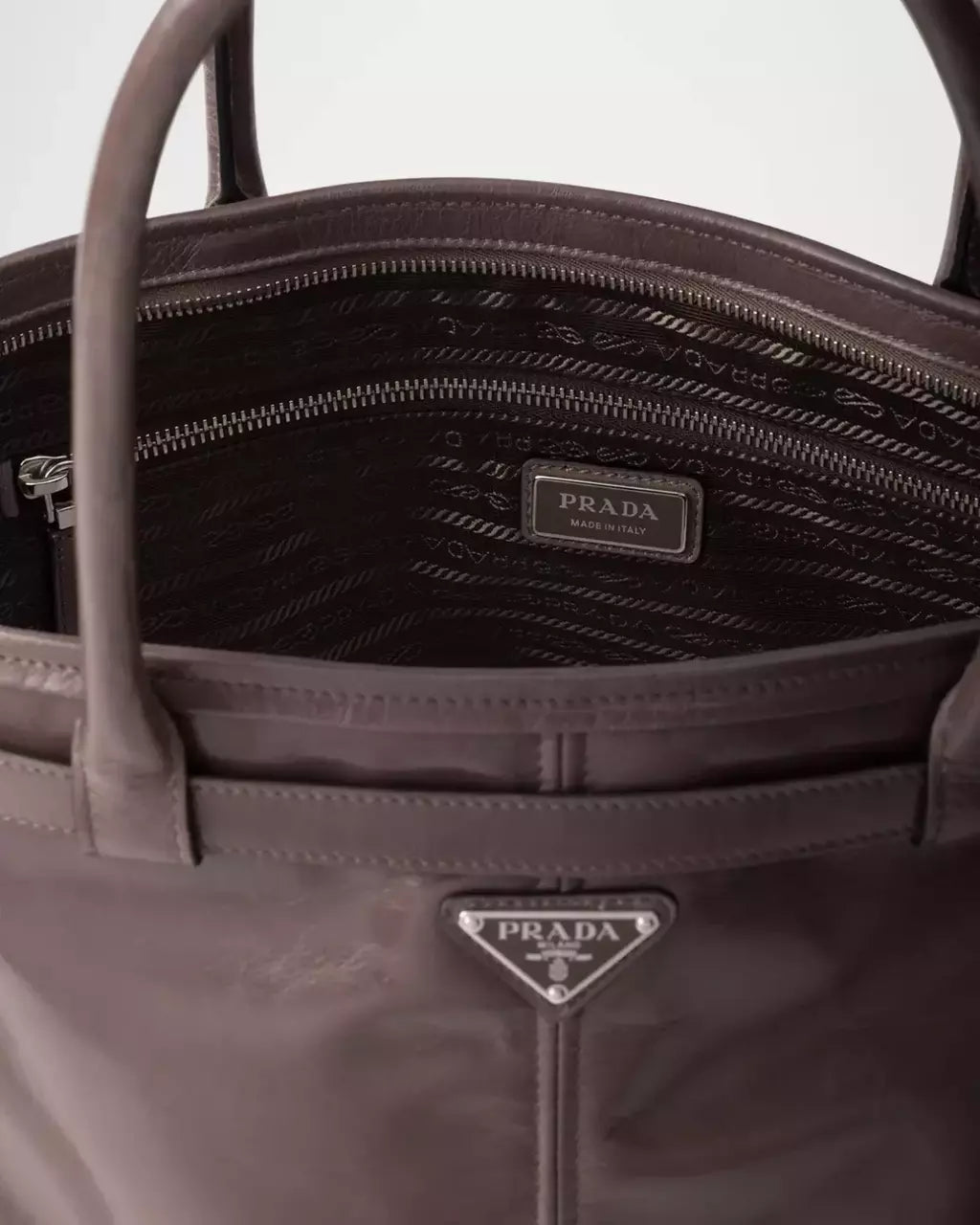Bag Leather Tote Prada Brown